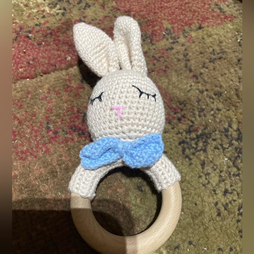 Cute Handmade Crochet Bunny Baby Rattle‎ Baby & Toddler Wooden Plush Toys